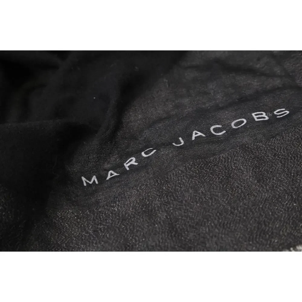 Marc Jacobs Black Logo Fringed Large Wrap Scarf Shawl Lightweight 60 x 48